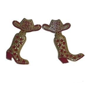 Cowboy Hat Boots Earrings Let’s Go Girls Concert Hoedown New Hot Pink Gold